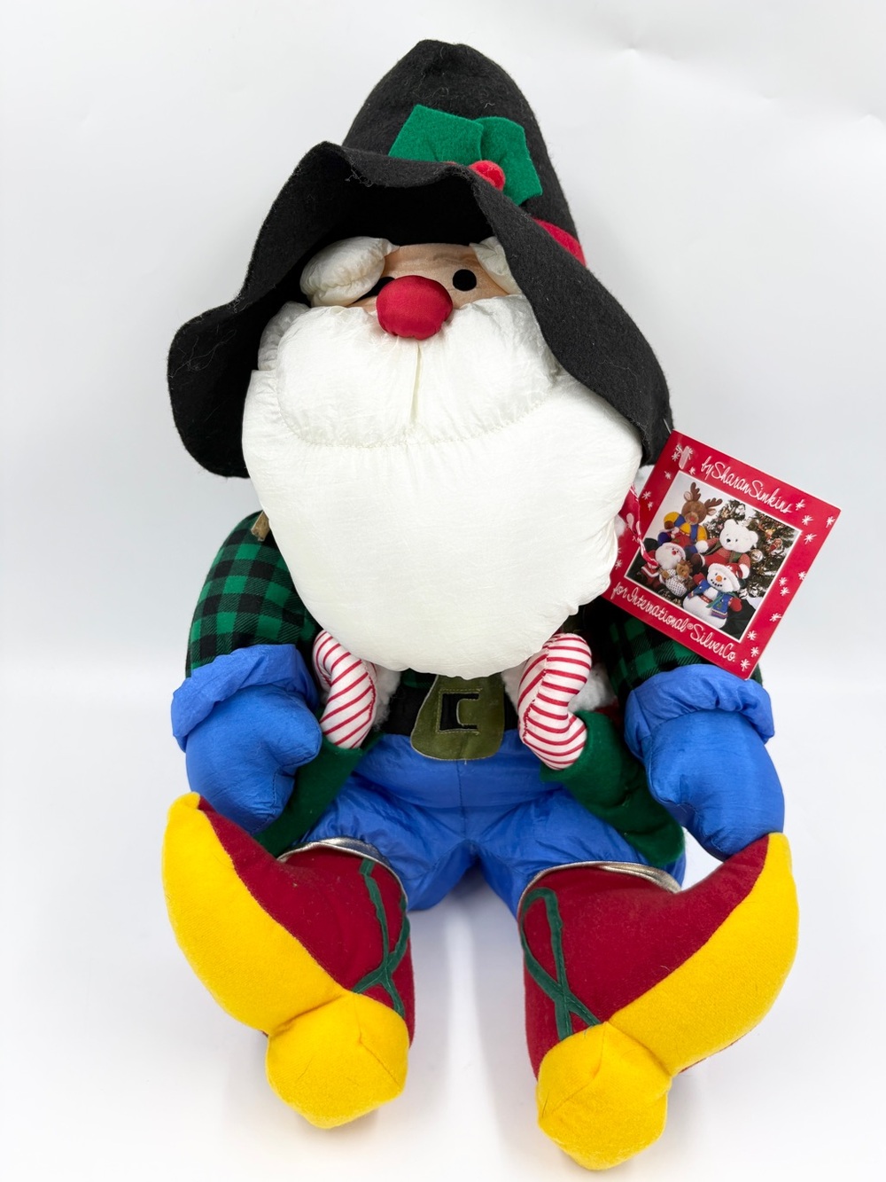 NWT VTG 90s International Silver Co nylon parachute Christmas Cowboy Santa Plush